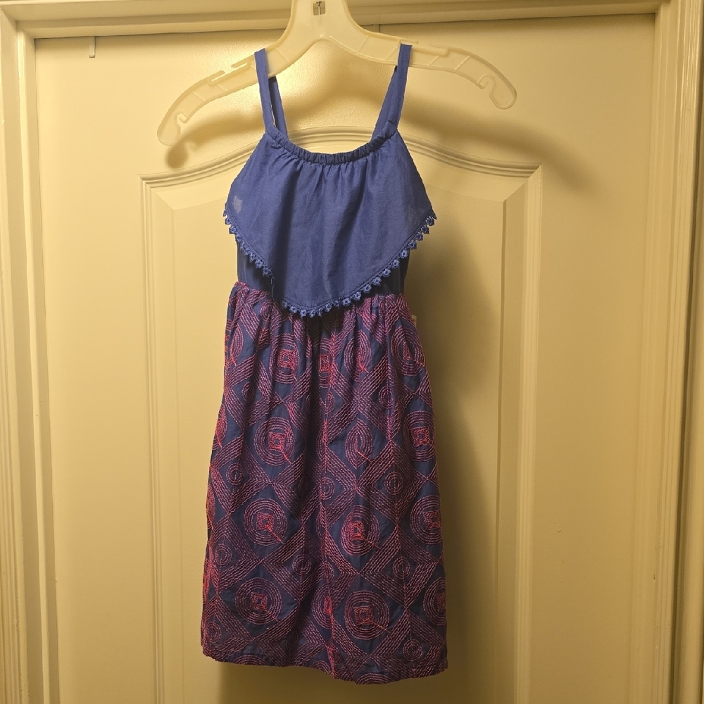 Cat & Jack Blue Sundress with Pink Patterned Skirt